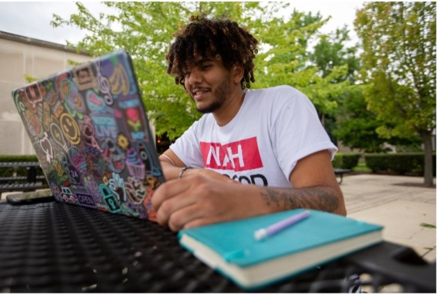Student working on laptop